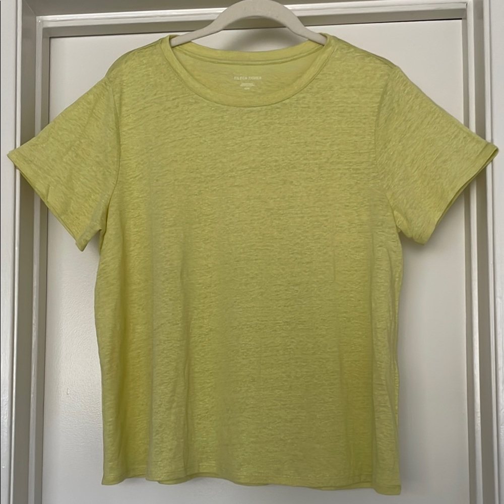 Eileen Fisher Light Yellow Linen Short Sleeve T-Shirt Women’s M